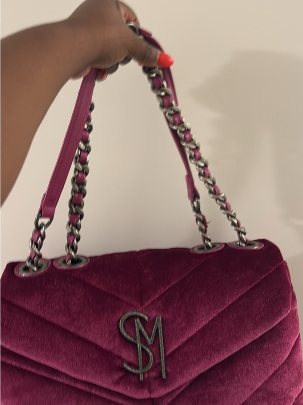 Steve Madden Quilted Velvet Shoulder Bag in Magenta